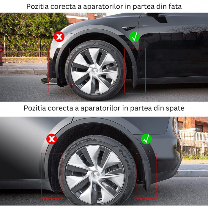 Set 4 aparatori noroi pentru Tesla Model Y, clipsuri pentru instalare incluse, fata si spate, din plastic, BRAGUS®, negre [4]