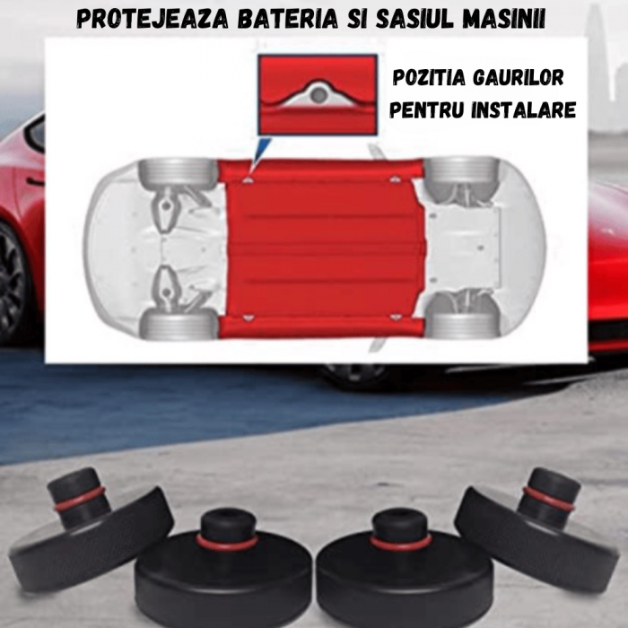 Set 4 pucuri din cauciuc compatibile Tesla Model 3/Y/S/X, pentru ridicarea masinii pe cric sau elevator, cu inel din plastic pentru sustinere, geanta pentru depozitare inclusa, BRAGUS®, negre [2]