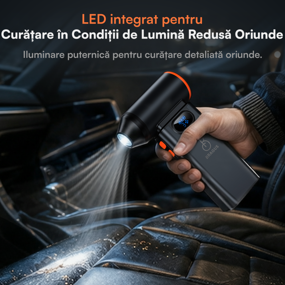 Suflanta Aer Comprimat, Portabila, Turbo 110000 RPM, 3 Trepte de Viteza, Baterie 5200 mAh, Lumina LED, Pana la 60 Minute Utilizare, Reincarcabila USB-C, Motor Brushless 100W, Pentru Curte sau Masina [7]