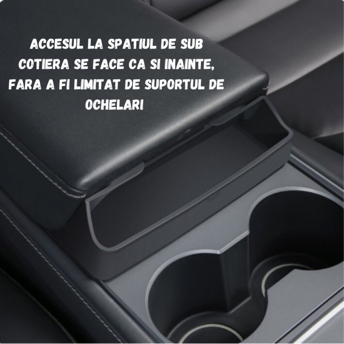 Suport auto pentru ochelari, compatibil cu Tesla Model 3/Y, 2021-2023, montare la cotiera, din silicon, BRAGUS®, negru [4]
