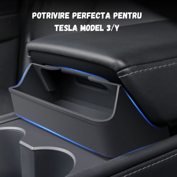 Suport auto pentru ochelari, compatibil cu Tesla Model 3/Y, 2021-2023, montare la cotiera, din silicon, BRAGUS®, negru [2]