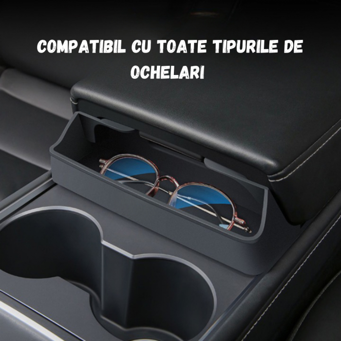 Suport auto pentru ochelari, compatibil cu Tesla Model 3/Y, 2021-2023, montare la cotiera, din silicon, BRAGUS®, negru [5]