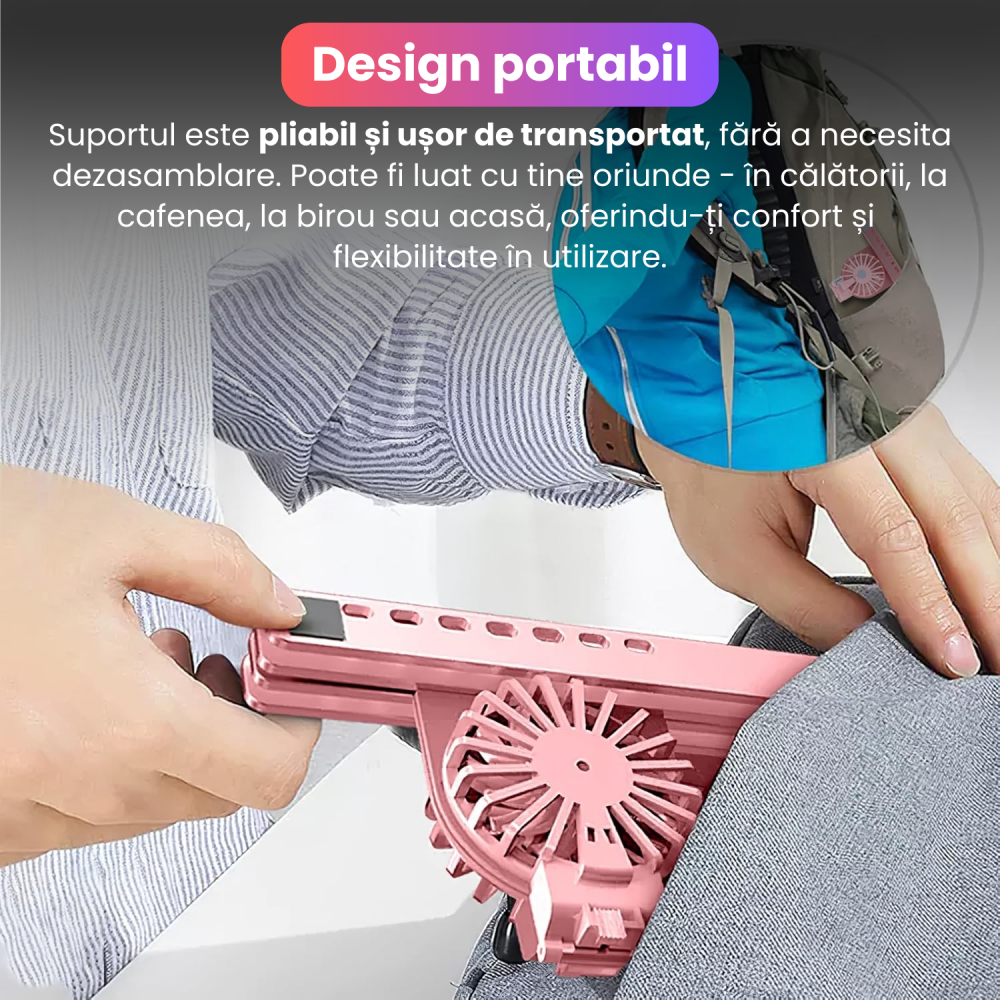 Suport pliabil pentru laptop, C9 Pro, BRAGUS, ventilatoare duble, 2 viteze, iluminare RBG, compatibil cu laptopuri pana la 17 inch, 7 niveluri de reglare, protectie anti-zgarieturi, pliabil [3]