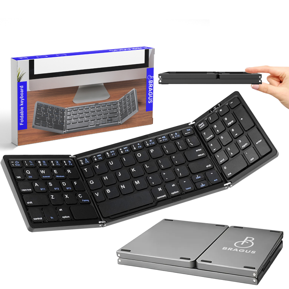 Tastatura Pliabila Ultra Subtire, Bluetooth 5.0, Reincarcabila USB, 140mAh, Autonomie 100h, Pliabila in 3 sectiuni, 3 Conectari Simultane, Wireless, Compatibila cu Android, iOS, Smart TV, PC, 200g [1]