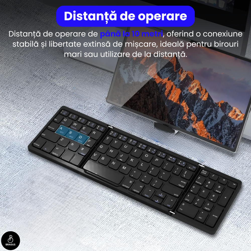 Tastatura Pliabila Ultra Subtire, Bluetooth 5.0, Reincarcabila USB, 140mAh, Autonomie 100h, Pliabila in 3 sectiuni, 3 Conectari Simultane, Wireless, Compatibila cu Android, iOS, Smart TV, PC, 200g [14]