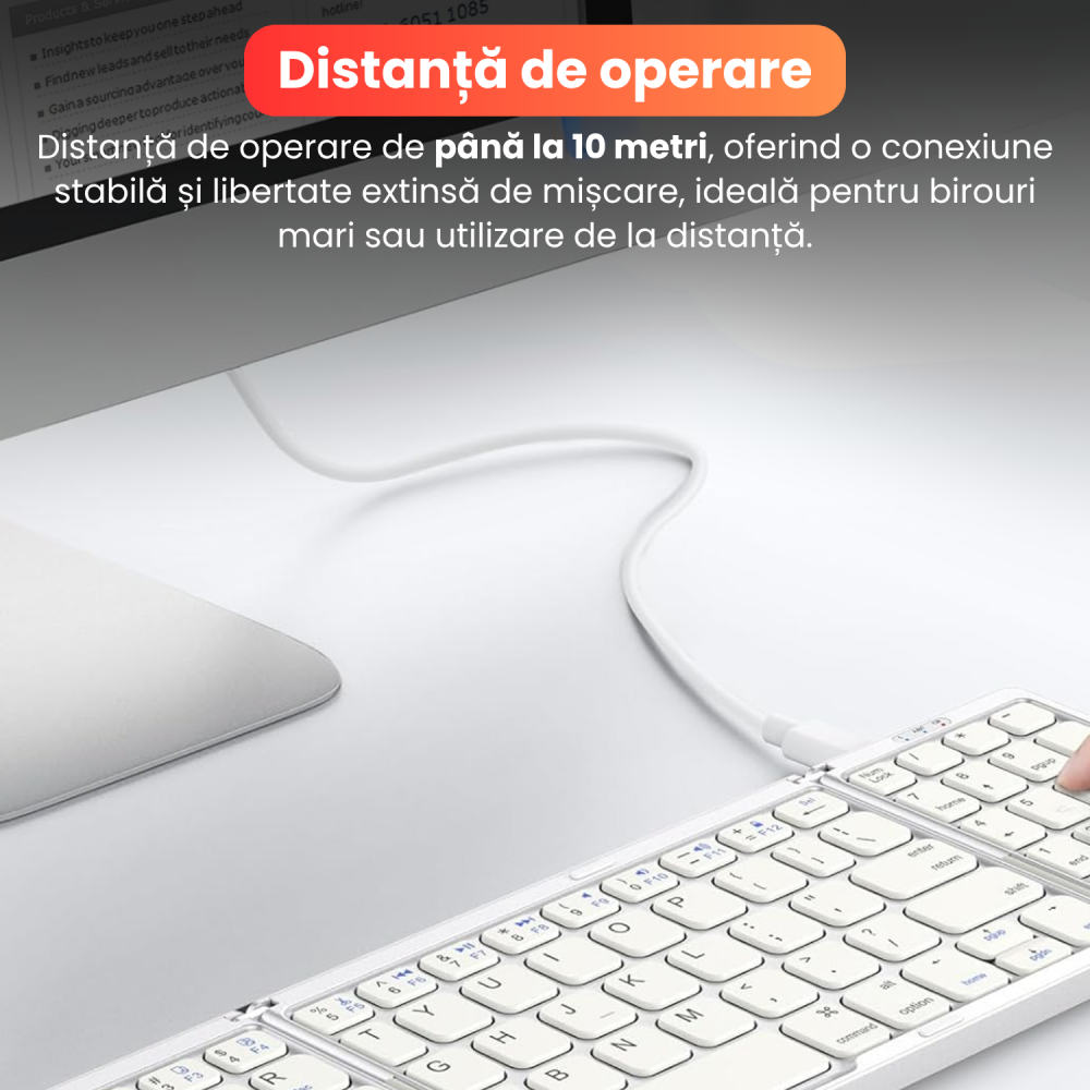 Tastatura Pliabila Ultra Subtire, Bluetooth 5.0, Reincarcabila USB, 140mAh, Autonomie 100h, Pliabila in 3 sectiuni, 3 Conectari Simultane, Wireless, Compatibila cu Android, iOS, Smart TV, PC, 200g [13]