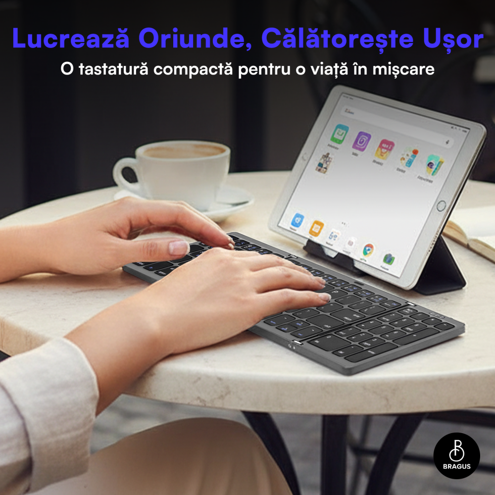 Tastatura Pliabila Ultra Subtire, Bluetooth 5.0, Reincarcabila USB, 140mAh, Autonomie 100h, Pliabila in 3 sectiuni, 3 Conectari Simultane, Wireless, Compatibila cu Android, iOS, Smart TV, PC, 200g [8]