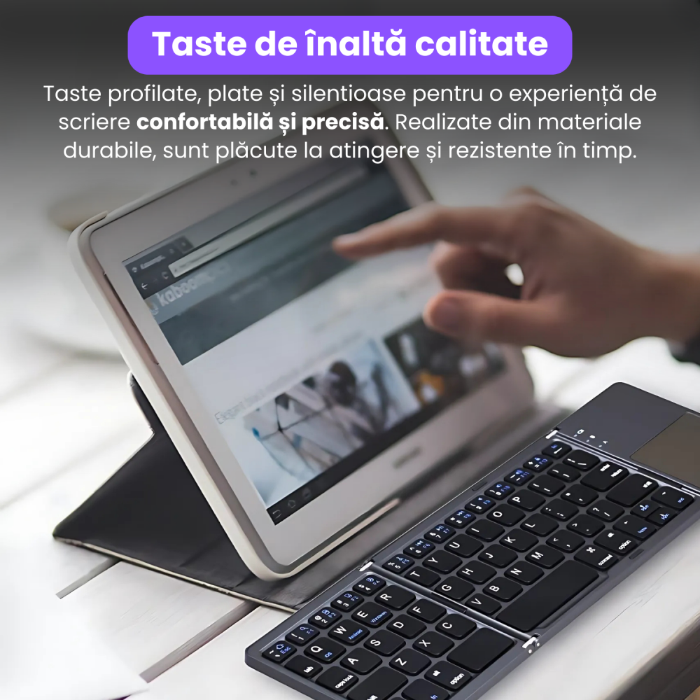 Tastatura Wireless Pliabila, Ultra Subtire, Portabila, Reincarcabila USB-C, Touch Pad cu 2 click- uri, Pliabila in 3 sectiuni, Bluetooth 5.0, Compatibila Android, iOS, Smart TV, Tableta, PC, 200g [5]