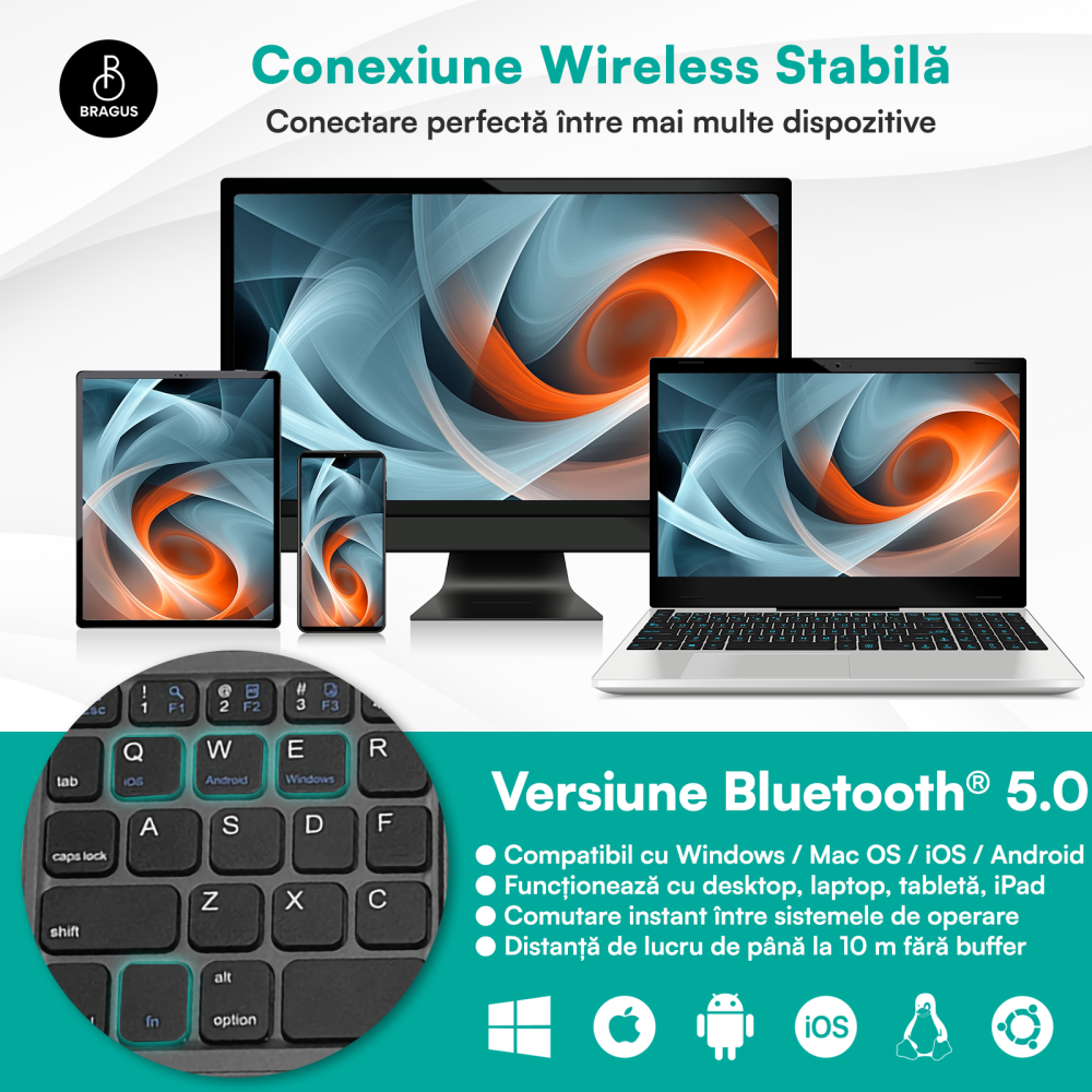 Tastatura Wireless Pliabila, Ultra Subtire, Portabila, Reincarcabila USB-C, Touch Pad cu 2 click- uri, Pliabila in 3 sectiuni, Bluetooth 5.0, Compatibila Android, iOS, Smart TV, Tableta, PC, 200g [5]