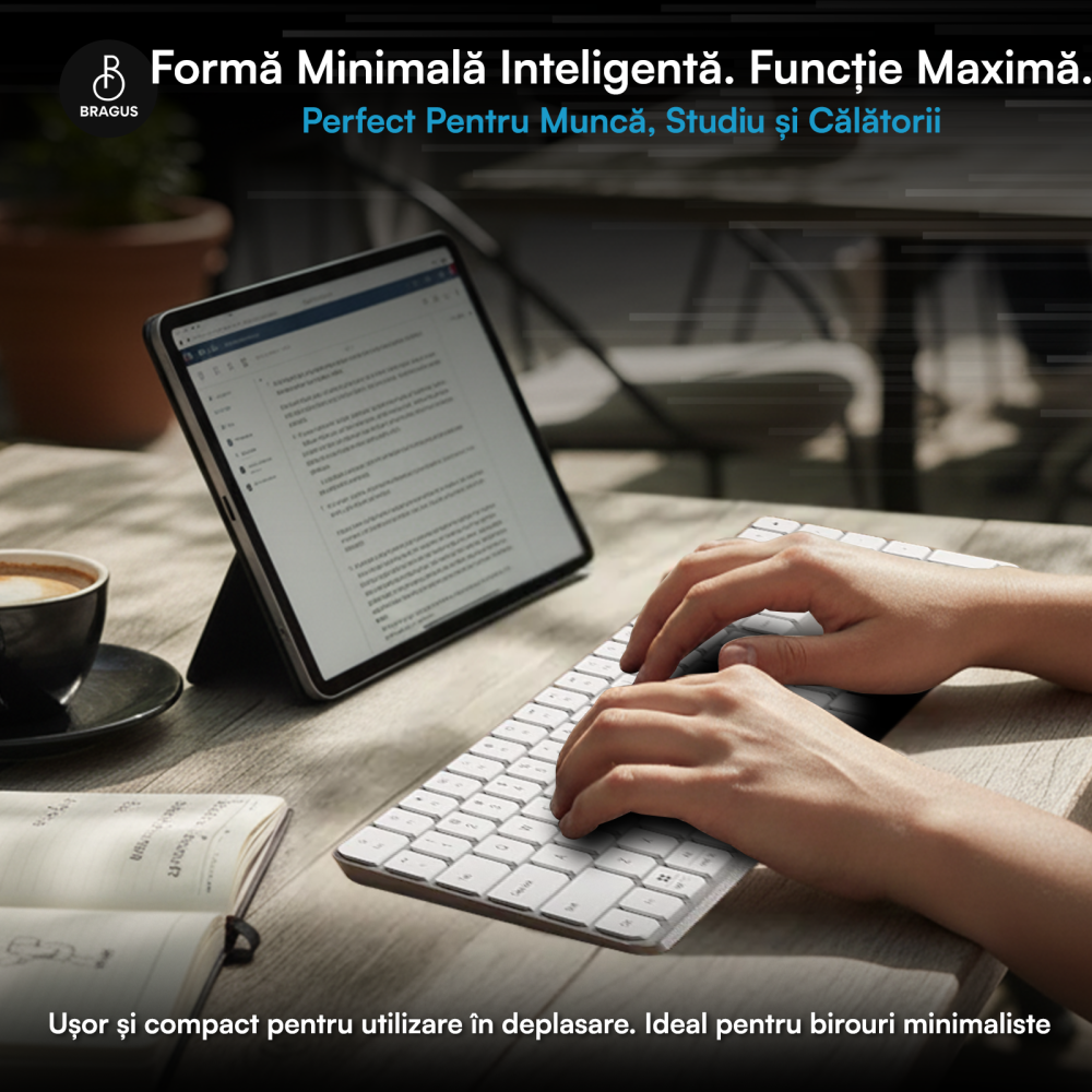 Tastatura Wireless Reincarcabila, Bluetooth 5.2, 500mAh, Ultra Subtire, Aluminiu, Click Scissor Switch, Conectare pe 3 Dispozitive, Compatibila PC, Windows, Mac, iOS, Android, Type- C, 495g [8]