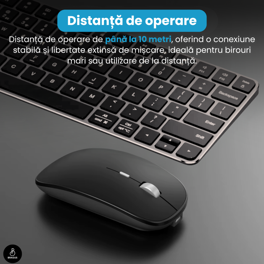 Tastatura Wireless Reincarcabila, BRAGUS, Bluetooth 5.1, USB, 500mAh, Ultra Subtire, Aluminiu, Conectare Simultana pe 3 Dispozitive, Compatibila PC, Windows, Mac, iOS, Android, Type-C, 230g [13]