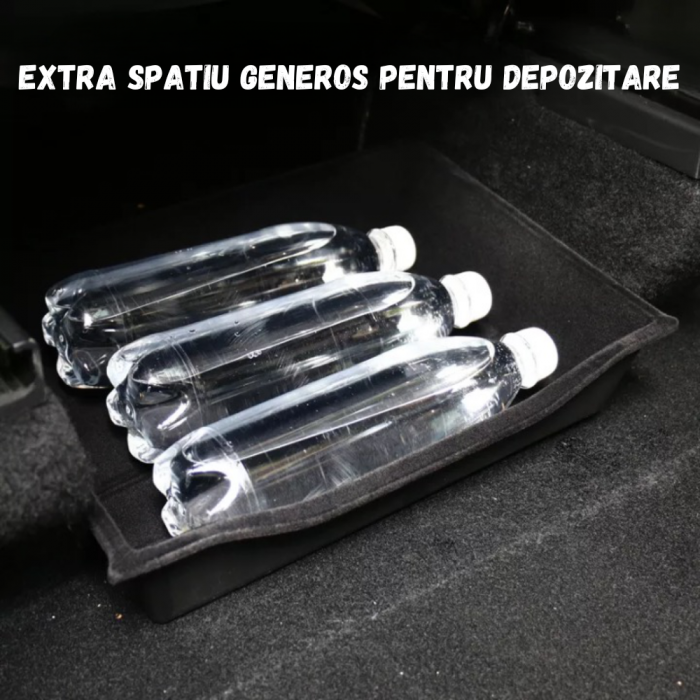 Tavita auto pentru depozitare BRAGUS®, compatibila cu Tesla Model Y 2021-2024, montare sub scaun, din plastic acoperit cu catifea, neagra [2]