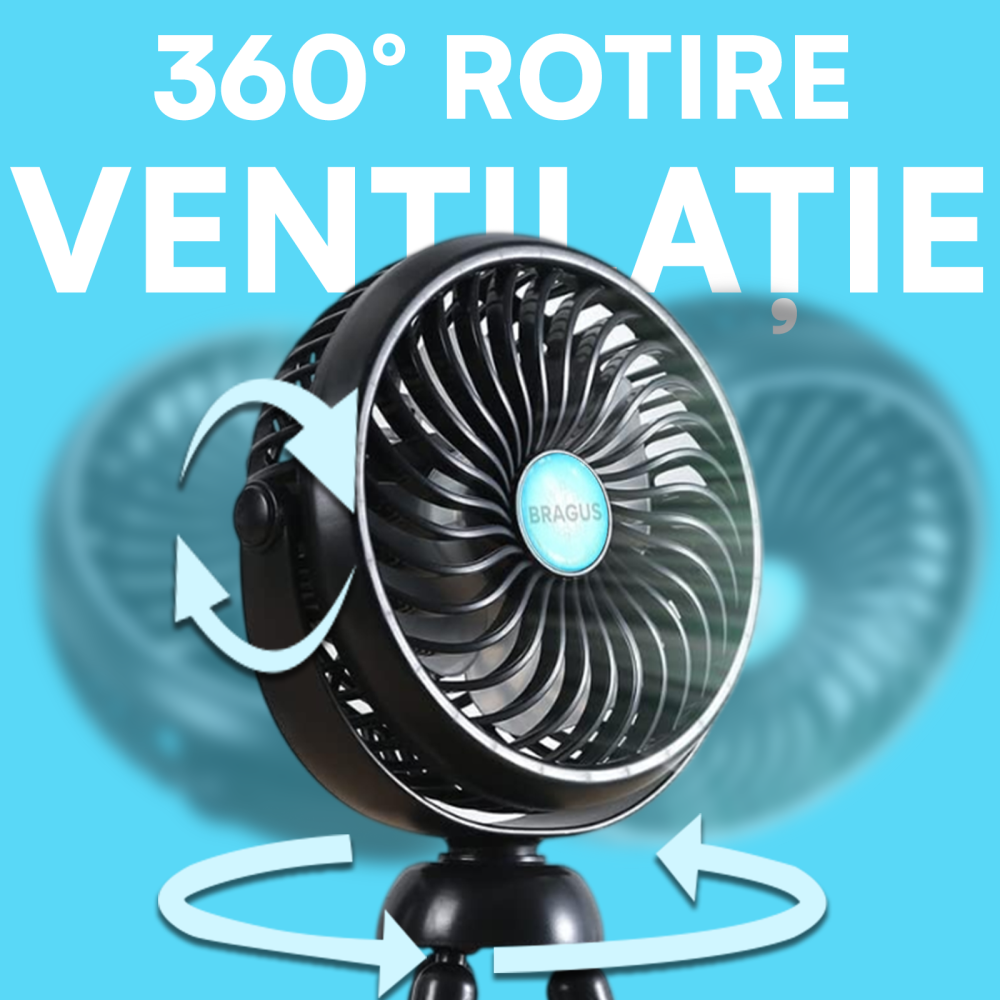 Ventilator Portabil, Trepied Flexibil si Detasabil, Baterie 2600mAh, Autonomie 10h, Reincarcabil USB, 3 Trepte, Rotire 360, Silentios, Ventilator Mobil Birou, Calatorie, Camping, Masina, Casa, Negru [3]