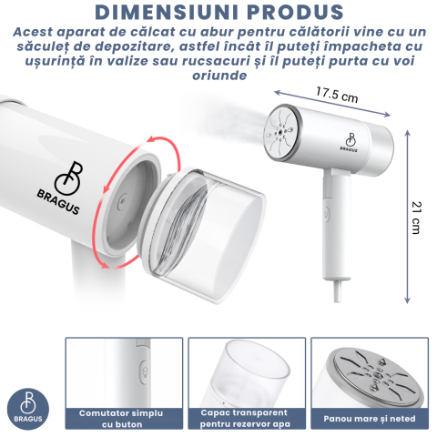 Aparat de Calcat Vertical cu Aburi, Putere 1200W, Fier de Calcat Portabil, Pliabil, Rezervor Detasabil 200ml, Suport de Perete Inclus, Incalzire Rapida in 20s, Tehnologie Anti-Scurgere, Abur 60g/min [7]