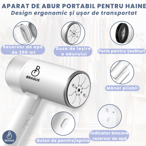 Aparat de Calcat Vertical cu Aburi, Putere 1200W, Fier de Calcat Portabil, Pliabil, Rezervor Detasabil 200ml, Suport de Perete Inclus, Incalzire Rapida in 20s, Tehnologie Anti-Scurgere, Abur 60g/min [6]