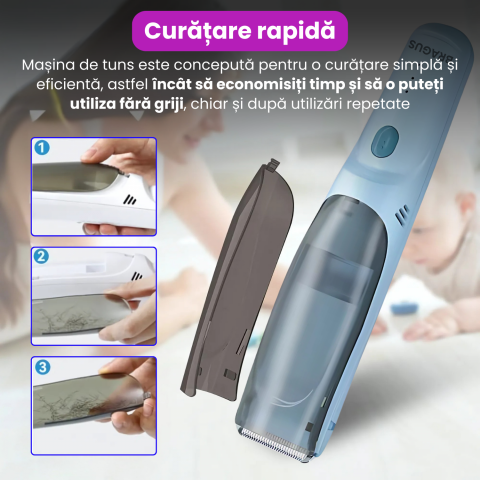 Aparat de Tuns pentru Bebelusi, Copii si Adulti, BRAGUS, 600mAh, 2 Trepte de Viteza, 2 Motoare Silentioase, Functie de Aspirare a Parului, Rezistent la Apa IPX7, Reincarcabil USB, 3 Piepteni Inclusi [3]