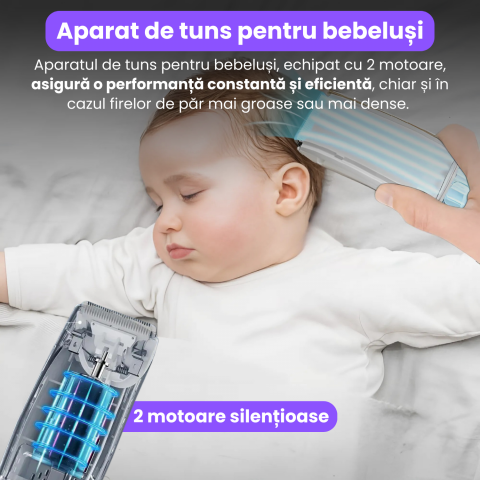 Aparat de Tuns pentru Bebelusi, Copii si Adulti, BRAGUS, 600mAh, 2 Trepte de Viteza, 2 Motoare Silentioase, Functie de Aspirare a Parului, Rezistent la Apa IPX7, Reincarcabil USB, 3 Piepteni Inclusi [1]