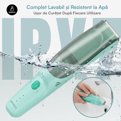 Aparat de Tuns pentru Bebelusi, Copii si Adulti, BRAGUS, 600mAh, 2 Trepte de Viteza, 2 Motoare Silentioase, Functie de Aspirare a Parului, Rezistent la Apa IPX7, Reincarcabil USB, 3 Piepteni Inclusi [6]