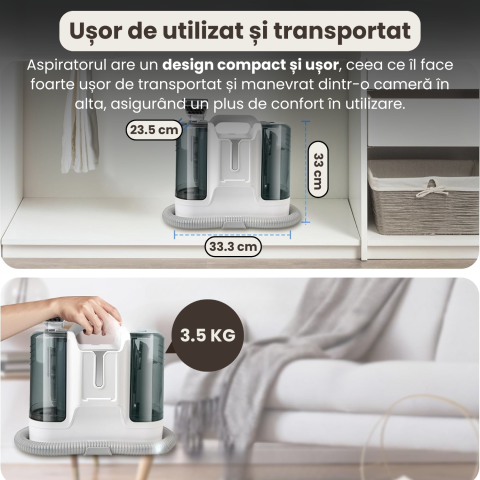 Aspirator cu Spalare Injectie-Extractie, 12.000Pa, Rezervor Apa 1.8L, 220V, 450W, 75dB, Aspirator Multifunctional pentru Toate Suprafetele, Elimina Bacteriile, Pentru Casa si Birou, Cablu 5M, Alb [4]