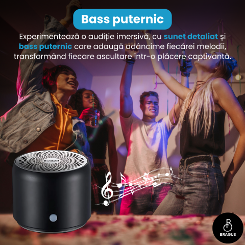 Boxa Portabila Mini, BRAGUS, Boxa Bluetooth 5.0, Rezistenta la Apa IPX7 si Praf, Baterie 700mAh, Autonomie 17h, Bass Puternic, Calitate Audio Excelenta, Stereo, Husa Protectie Inclusa, Wireless, 175g [9]