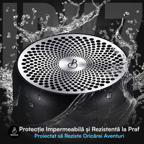 Boxa Portabila Mini, BRAGUS, Boxa Bluetooth 5.0, Rezistenta la Apa IPX7 si Praf, Baterie 700mAh, Autonomie 17h, Bass Puternic, Calitate Audio Excelenta, Stereo, Husa Protectie Inclusa, Wireless, 175g [4]