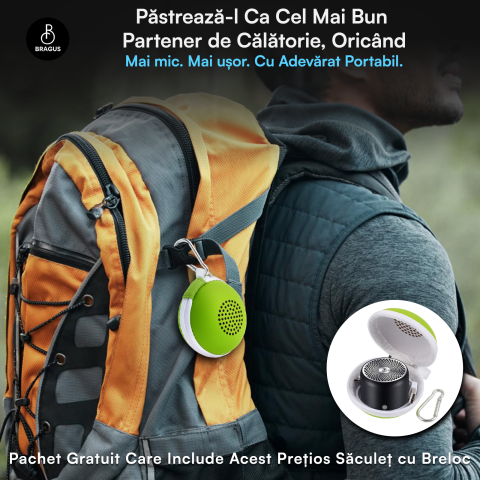 Boxa Portabila Mini, BRAGUS, Boxa Bluetooth 5.0, Rezistenta la Apa IPX7 si Praf, Baterie 700mAh, Autonomie 17h, Bass Puternic, Calitate Audio Excelenta, Stereo, Husa Protectie Inclusa, Wireless, 175g [6]