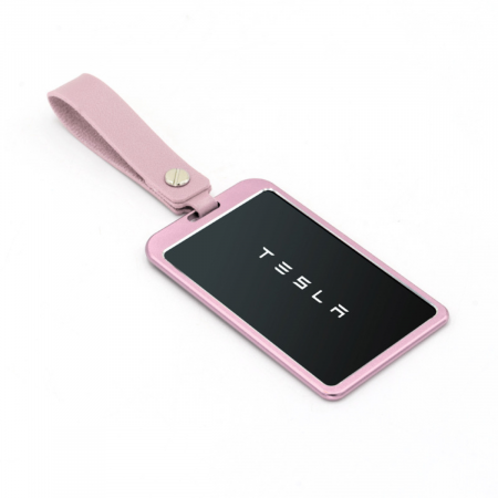 Tesla Model 3 Highland - Breloc auto cu protectie pentru cartela masinilor Tesla, cu 6 folii protectie incluse, curea din piele pentru agatare, compatibil cu Model 3/Y, Model 3 Highland, BRAGUS®, din aluminiu, Roz