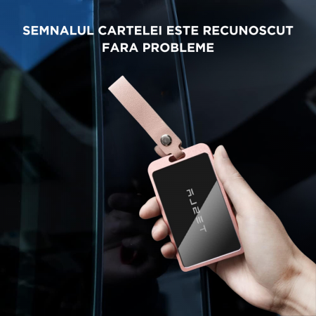 Breloc auto cu protectie pentru cartela masinilor Tesla, cu 6 folii protectie incluse, curea din piele pentru agatare, compatibil cu Model 3/Y, Model 3 Highland, BRAGUS®, din aluminiu, Roz [4]