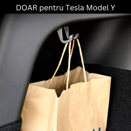 Carlig pentru agatarea pungilor in portbagaj BRAGUS®, compatibil cu Tesla Model Y, cu 2 suporturi, greutate maxima 15 kg, din plastic, negru [4]