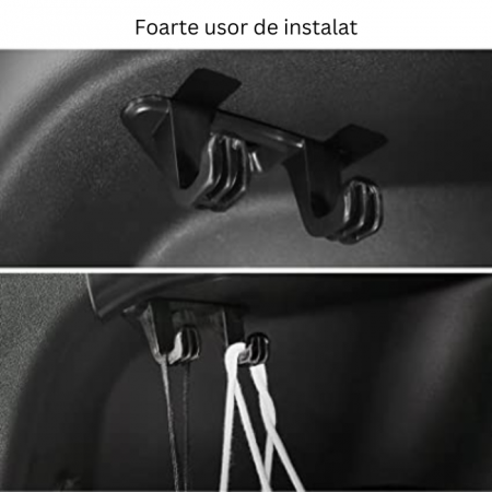 Carlig pentru agatarea pungilor in portbagaj BRAGUS®, compatibil cu Tesla Model Y, cu 2 suporturi, greutate maxima 15 kg, din plastic, negru [1]