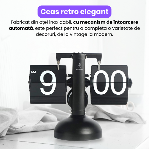 Ceas retro BRAGUS®, design classic, analogic, potrivit pentru o varietate de decoruri, intoarcere automata, metal solid [1]