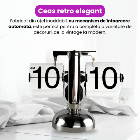 Ceas retro BRAGUS®, design classic, analogic, potrivit pentru o varietate de decoruri, intoarcere automata, metal solid [1]