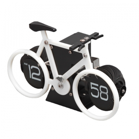 Home & Deco - Ceas retro BRAGUS®, in forma de bicicleta, analogic, design classic, intoarcere automata, din metal, Alb
