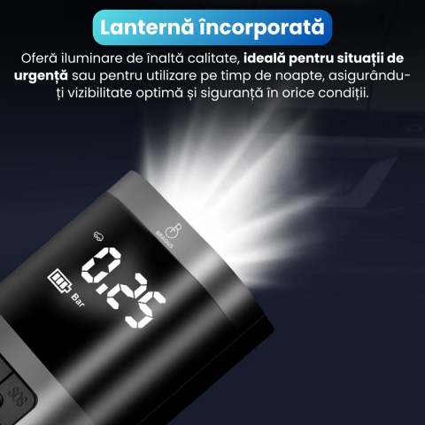 Compresor Auto Portabil, 3 in 1, Baterie 6000mAh Tip Powerbank, Digital, Manometru, Lanterna LED, 150PSI, Debit 20L, Pompa Aer Masina, 4 Accesorii, Incarcare USB, Umflare Roti, Minge, Bicicleta, Negru [3]