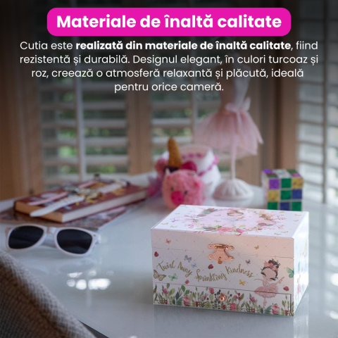 Cutie muzicala BRAGUS®, cu balerina, pentru depozitarea bijuteriilor, cu sertar incorporat, recomandata copiilor cu varsta de peste 3 ani, interior roz [2]