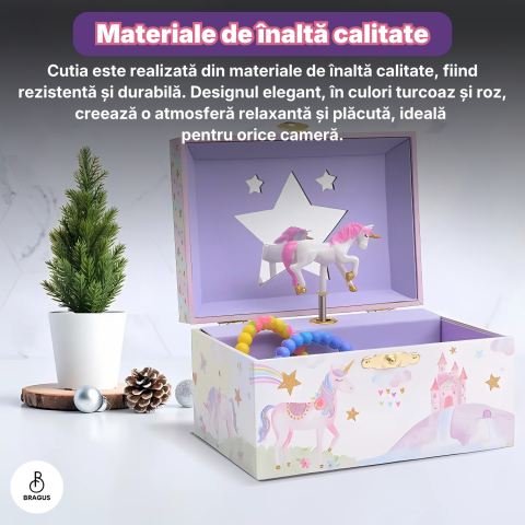 Cutie muzicala BRAGUS®, cu unicorn, pentru depozitarea bijuteriilor, recomandata copiilor cu varsta de peste 3 ani, interior mov [9]
