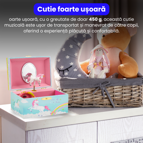 Cutie muzicala BRAGUS®, cu unicorn, pentru depozitarea bijuteriilor, recomandata copiilor cu varsta de peste 3 ani, interior roz [5]