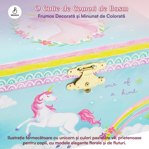 Cutie muzicala BRAGUS®, cu unicorn, pentru depozitarea bijuteriilor, recomandata copiilor cu varsta de peste 3 ani, interior roz [4]