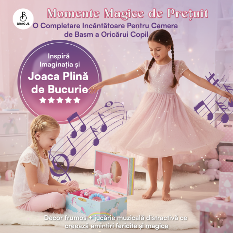 Cutie muzicala BRAGUS®, cu unicorn, pentru depozitarea bijuteriilor, recomandata copiilor cu varsta de peste 3 ani, interior roz [7]