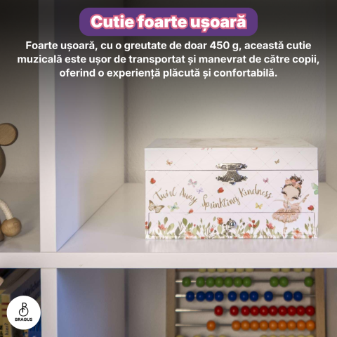 Cutie muzicala BRAGUS®, cu balerina, pentru depozitarea bijuteriilor, cu sertar incorporat, recomandata copiilor cu varsta de peste 3 ani, interior roz [12]