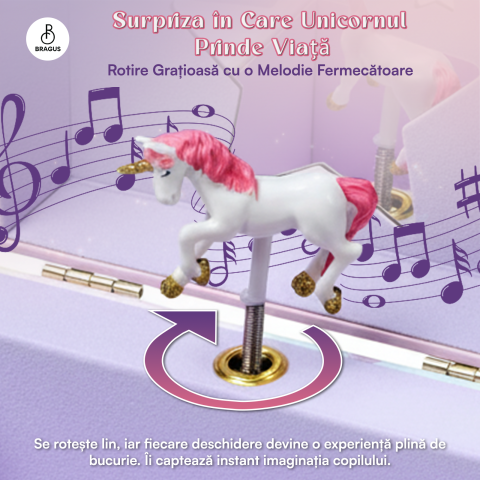Cutie muzicala BRAGUS®, cu unicorn, pentru depozitarea bijuteriilor, recomandata copiilor cu varsta de peste 3 ani, interior mov [3]