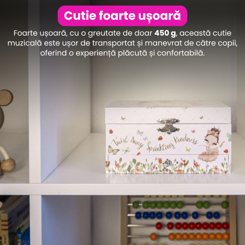 Cutie muzicala BRAGUS®, cu balerina, pentru depozitarea bijuteriilor, cu sertar incorporat, recomandata copiilor cu varsta de peste 3 ani, interior roz [5]