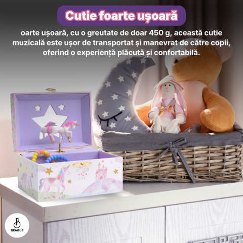 Cutie muzicala BRAGUS®, cu unicorn, pentru depozitarea bijuteriilor, recomandata copiilor cu varsta de peste 3 ani, interior mov [12]