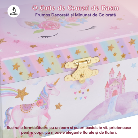 Cutie muzicala BRAGUS®, cu unicorn, pentru depozitarea bijuteriilor, recomandata copiilor cu varsta de peste 3 ani, interior mov [4]