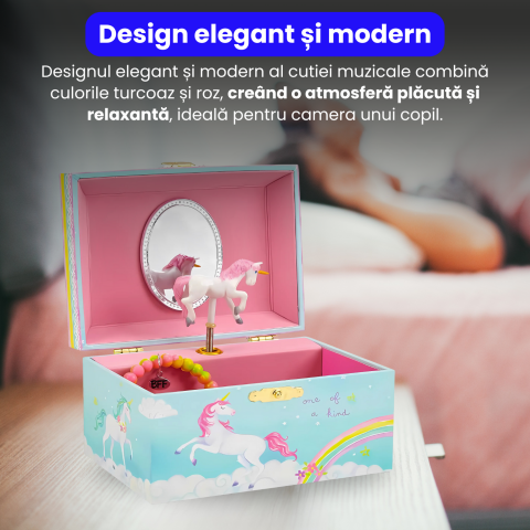 Cutie muzicala BRAGUS®, cu unicorn, pentru depozitarea bijuteriilor, recomandata copiilor cu varsta de peste 3 ani, interior roz [6]