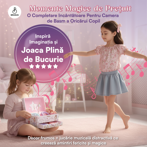 Cutie muzicala BRAGUS®, cu balerina, pentru depozitarea bijuteriilor, cu sertar incorporat, recomandata copiilor cu varsta de peste 3 ani, interior roz [7]