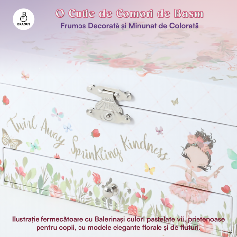 Cutie muzicala BRAGUS®, cu balerina, pentru depozitarea bijuteriilor, cu sertar incorporat, recomandata copiilor cu varsta de peste 3 ani, interior roz [4]