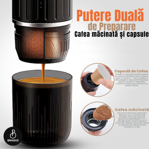 Espressor Portabil 2 in 1, Premium, Cafea Macinata sau Capsule, Reincarcabil, Presiune 19 Bari, Baterie 7500mAh, Aparat de Cafea Portabil, Functie Incalzire Integrata, Incarcare Rapida, Design Modern [2]