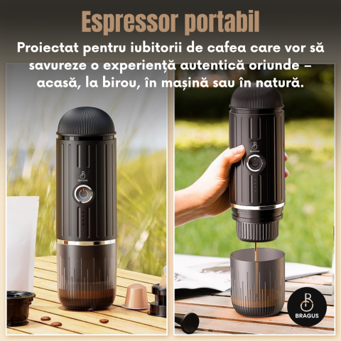 Espressor Portabil 2 in 1, Premium, Cafea Macinata sau Capsule, Reincarcabil, Presiune 19 Bari, Baterie 7500mAh, Aparat de Cafea Portabil, Functie Incalzire Integrata, Incarcare Rapida, Design Modern [10]