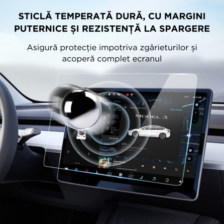 Folie de protectie pentru tableta Tesla, cu kit pentru montaj inclus, compatibila Model 3 Highland, anti-zgarieturi, BRAGUS®, transparenta [4]